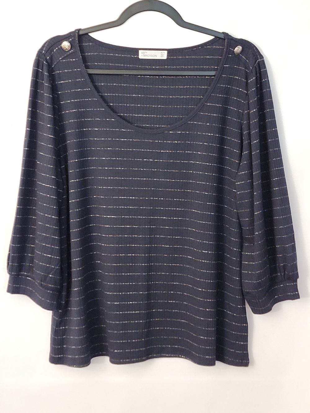 NWT 89th & Madison Navy Striped Button-Shoulder Top Size XL